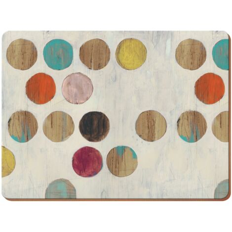 CREATIVE TOPS Set de 4 Tischsets Rückseite de Kork, Retro-Design de Polka Dots, Großformat, Holz, Mehrfarbig, 0,5 x 29 x 40 cm, 4
