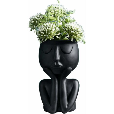 Creative Vase en forme de personnage nordique, plantes succulentes, pot de fleurs abstrait, visage et fleurs, intérieur, vase noir