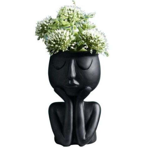 Creative Vase en forme de personnage nordique, plantes succulentes, pot de fleurs abstrait, visage et fleurs, intérieur, vase noir--