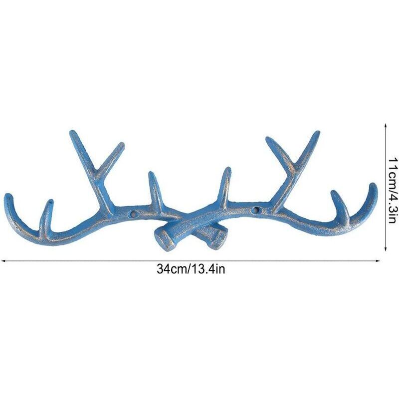 Creative Vintage Iron Deer Cornus Crochets Murale Cintre Chapeau Porte-Robinet Salle De Bains Serviettes Cintre Maison Suspendus Ornements(Bleu)