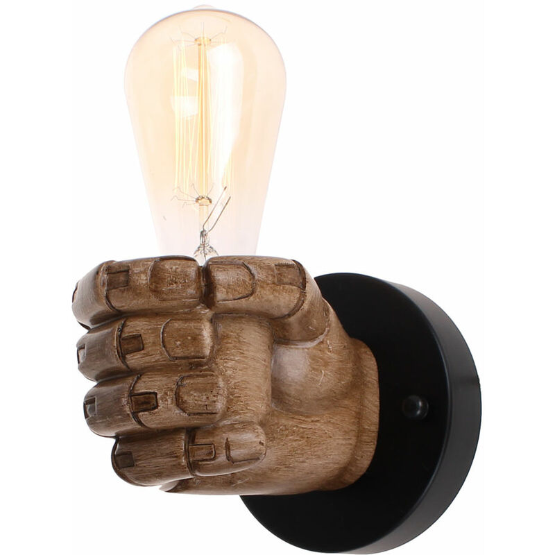 Wottes - Creative Wall Lamp E27 Lamp Holder Industrial Retro Resin Fist Wall Lights Bar Restaurant Cafe - Right hand - Brown