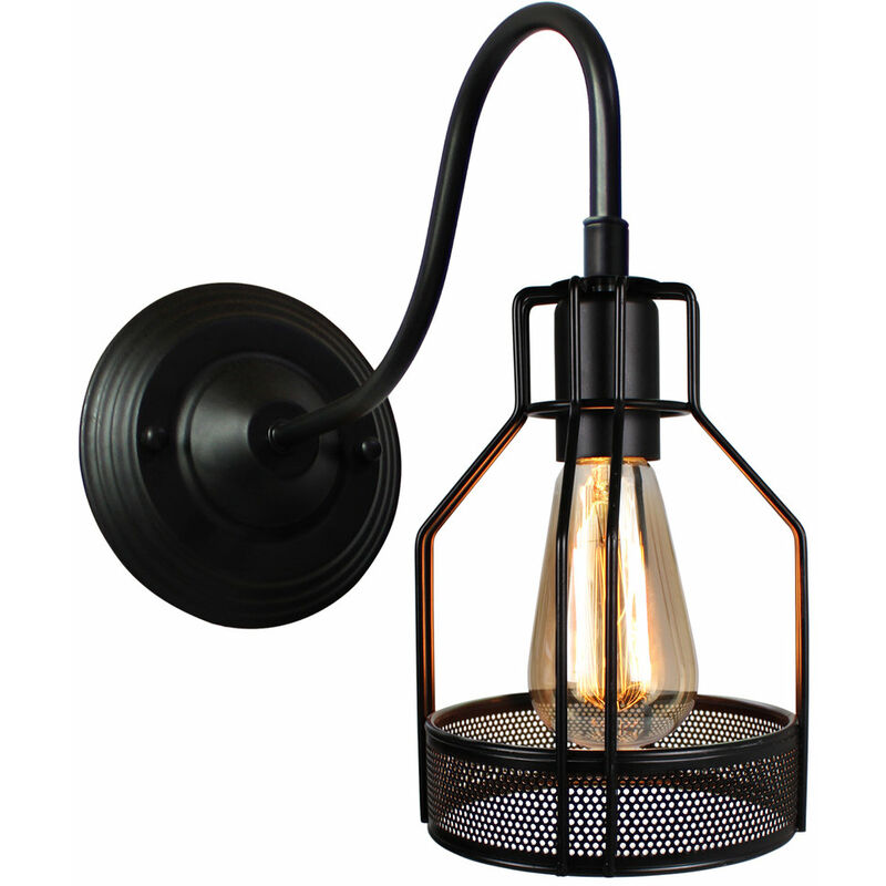 Creative Wall Light Bird Cage Shape, Vintage Industrial Black Metal Wall Lamp Retro Wall Sconce with Lampshade for Bedroom Living Room Kitchen Hallway