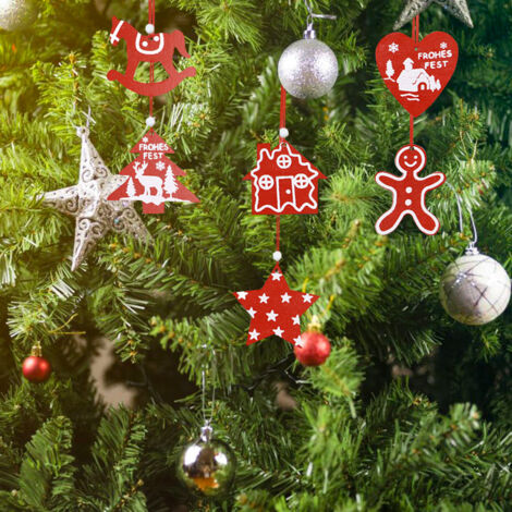 Creative Wooden Christmas Tree Pendant Carved Wood Chip Pendant Set