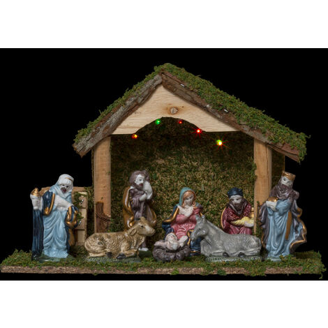 main image of "Crèche de Noël avec 8 santons Multicolore L. 20 x P. 13 x H. 32 cm - Multicolore"