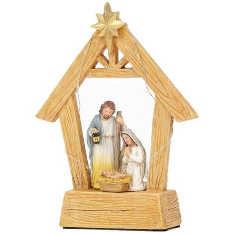 Crèche de Noël avec scène de la Nativité, figurines en résine pour décoration de table, ornement festif pour les fêtes de fin d'année.