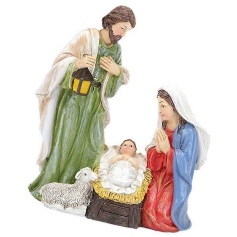 Crèche de Noël en résine, figurines de la Nativité, décoration de crèche pour sapin, set statuettes de la Sainte Famille, ornement festif.