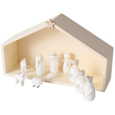 BOLTZE GRUPPE Crèche de Noël minimaliste en blanc NALUA, 10 figurines.