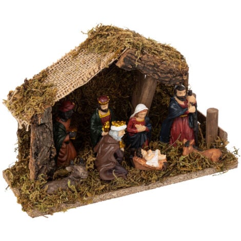 FÉÉRIC LIGHTS AND CHRISTMAS Crèche de Noël traditionnelle avec LED - 20x13 cm en résine et bois