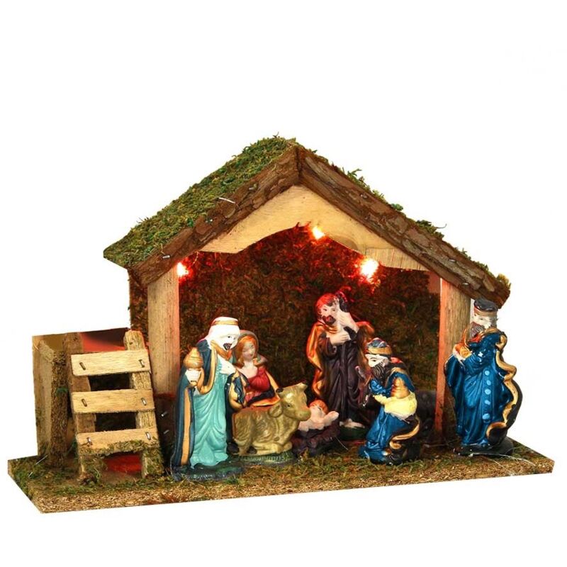 Crèche de Noël Lumineuse Complète avec 8 Santons Artisanaux