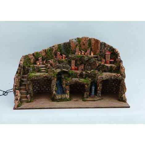 Crèche napolitaine avec lumières et cascade CM.80X50X45