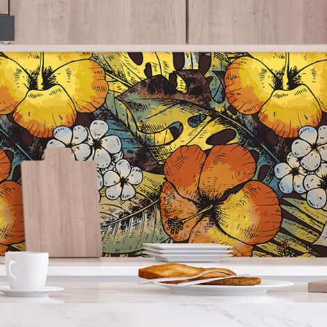 Crédence à coller Bouquet Hibiscus 100 x 40 cm