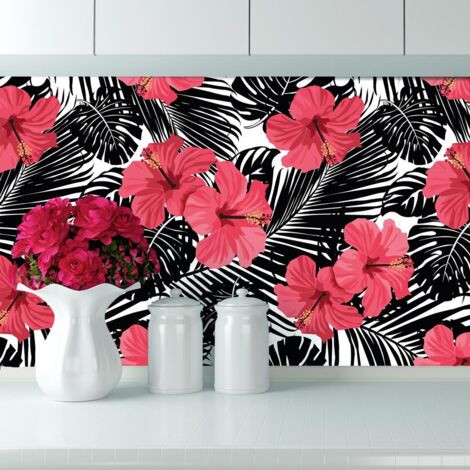 Crédence à coller Fleurs Corail 100 x 40 cm