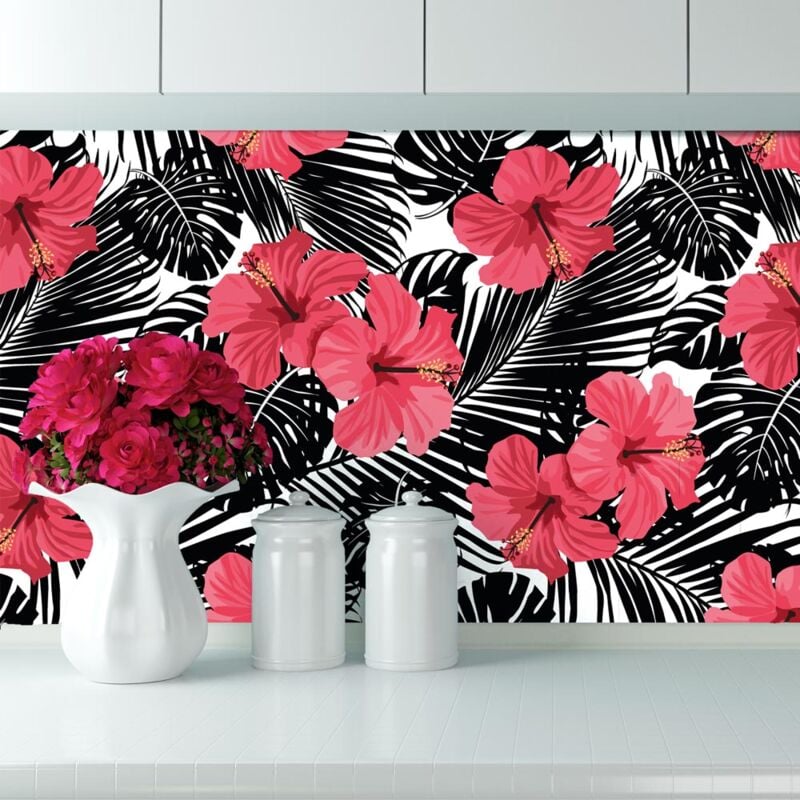 Crédence à coller Fleurs Corail 100 x 40 cm