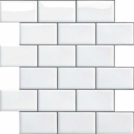 Credence Adhésif pour Cuisine Salle de Bain, Faux Carrelage Adhésif Mur Blanc Credence Cuisine Adhésif, Imperméable Metro 3D Carrelage PVC Adhésif Mural, 4 Pièces (Noir, 4 Feuilles)