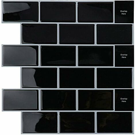 Credence Adhésif pour Cuisine Salle de Bain, Faux Carrelage Adhésif Mur Blanc Credence Cuisine Adhésif, Imperméable Metro 3D Carrelage PVC Adhésif Mural, 4 Pièces (Noir, 4 Feuilles)