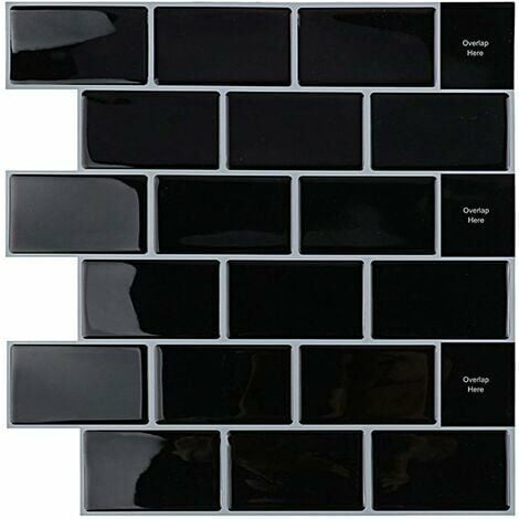Credence Adhésif pour Cuisine Salle de Bain, Faux Carrelage Adhésif Mur Blanc Credence Cuisine Adhésif, Imperméable Metro 3D Carrelage PVC Adhésif Mural, 4 Pièces (Noir, 4 Feuilles)