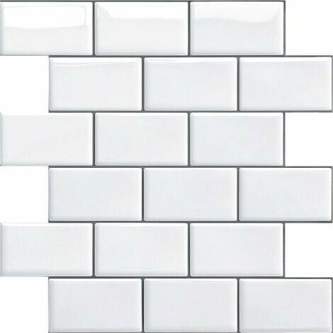 Credence Adhésif pour Cuisine Salle de Bain, Faux Carrelage Adhésif Mur Blanc Credence Cuisine Adhésif, Imperméable Metro 3D Carrelage PVC Adhésif Mural, 4 Pièces (Noir, 4 Feuilles) FOR