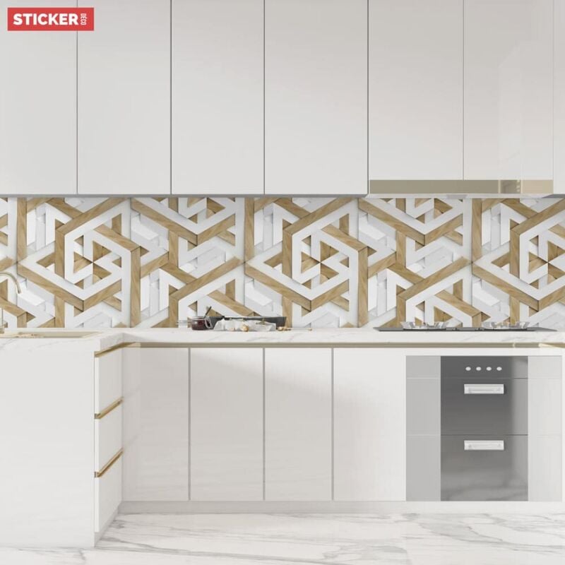 Crédence Adhésive 3D Isométrique Bois 100 x 40 cm