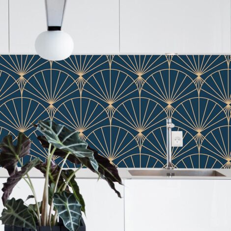 Crédence adhésive art déco palmes 100 x 40 cm – Décoration murale lumineuse – Pour cuisines modernes et contemporaines