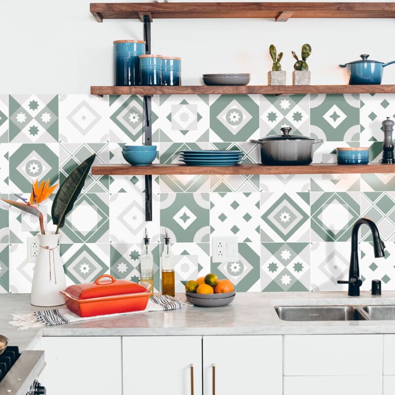 Crédence Adhésive Carreaux Vert Sauge 100 x 50 cm