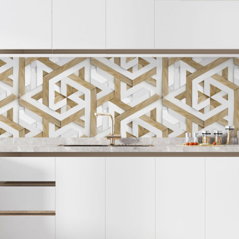 Crédence adhésive cuisine - Bois Géométrique - 60x105 cm - Adhésif MAT
