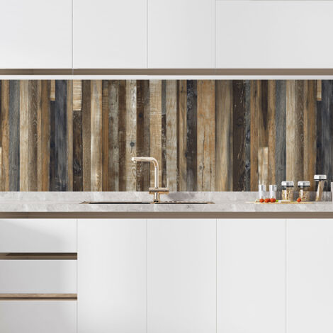 Crédence adhésive cuisine - Effet bois - 55x128 cm - Adhésif BRILLANT