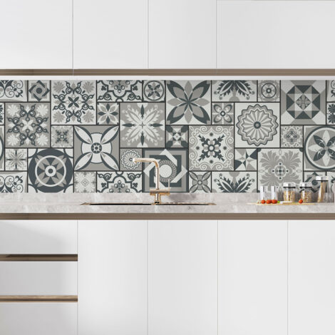 Crédence adhésive cuisine - Effet carreaux de ciment - 60x180 cm - Adhésif MAT