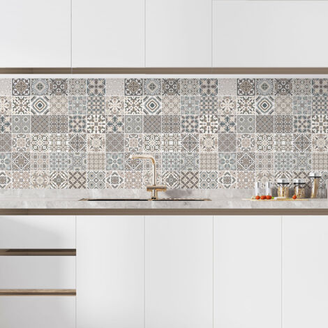 Crédence adhésive cuisine - Effet carreaux de ciment - 70x70 cm - Adhésif + Protection BRILLANTE