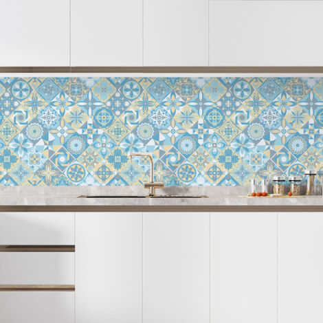 Crédence adhésive cuisine - Effet carreaux de ciment - 90x90 cm - Adhésif MAT