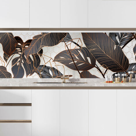 Crédence adhésive cuisine - Feuilles tropicales - 60x240 cm - Adhésif + Protection BRILLANTE