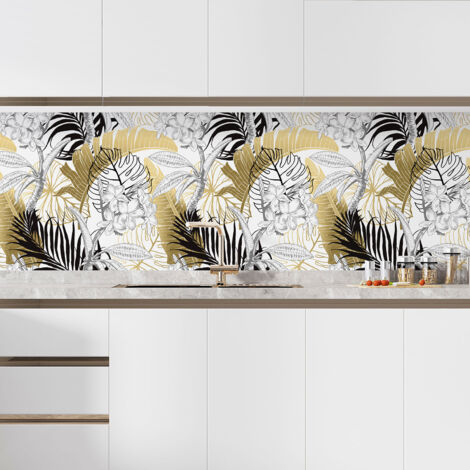 Crédence adhésive cuisine - Feuilles Tropicales - 60x60 cm - Adhésif + Protection MATE