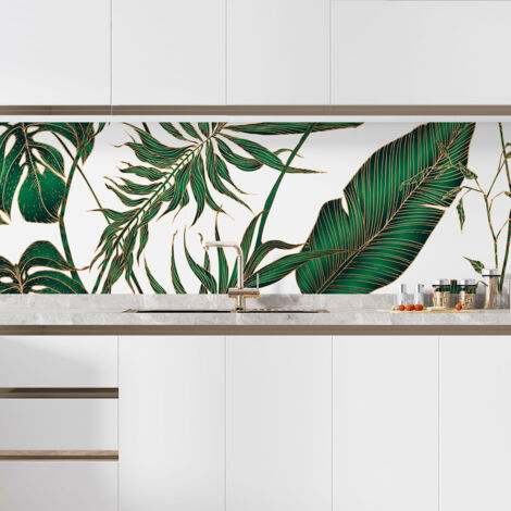 Crédence adhésive cuisine - Feuilles tropicales - 70x280 cm - Adhésif + Protection MATE