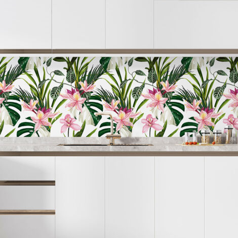 Crédence adhésive cuisine - Fleurs - 60x60 cm - Adhésif BRILLANT