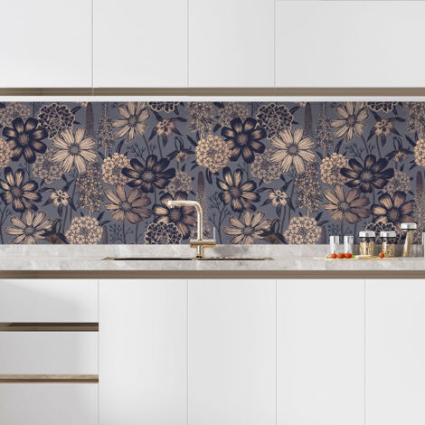 Crédence adhésive cuisine - Fleurs - 80x120 cm - Adhésif BRILLANT