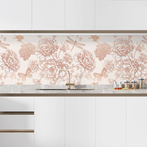 Crédence adhésive cuisine - Fleurs papillons - 60x90 cm - Adhésif MAT