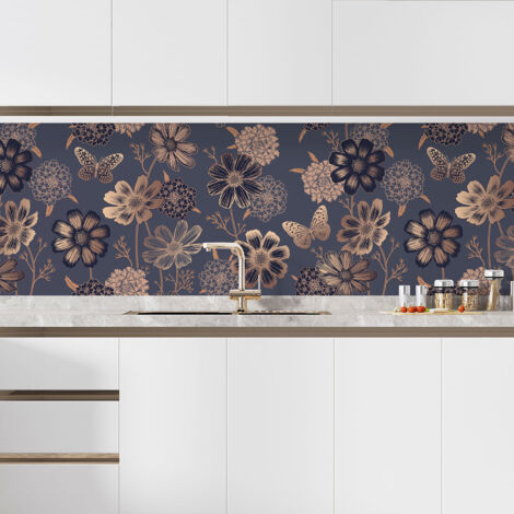 Crédence adhésive cuisine - Fleurs Papillons - 80x160 cm - Adhésif MAT
