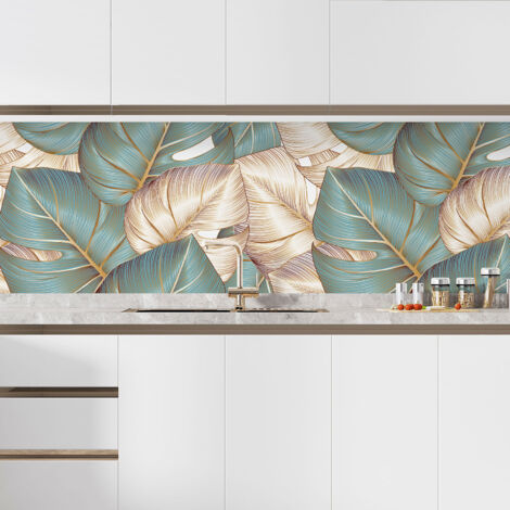 Crédence adhésive cuisine - Fleurs tropicales - 55x99 cm - Adhésif + Protection BRILLANTE