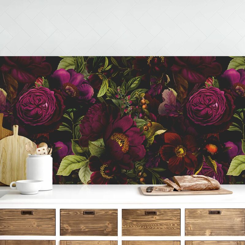 Crédence adhésive - Dark Purple Flowers Dimension: 100x350cm Matériel: Magnetisch