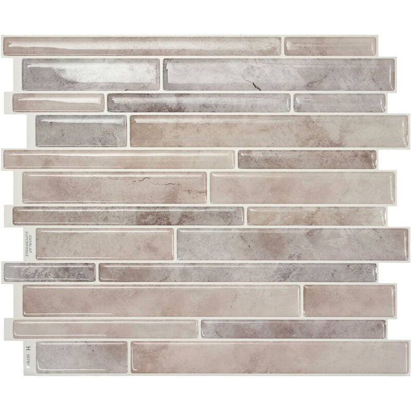 Crédence Adhésive, Effet Carrelage Mural Céramique Beige x4, 29.34 x 24.48cm Smart Tiles Milano Todi - Sticker pour Cuisine et Salle de Bain
