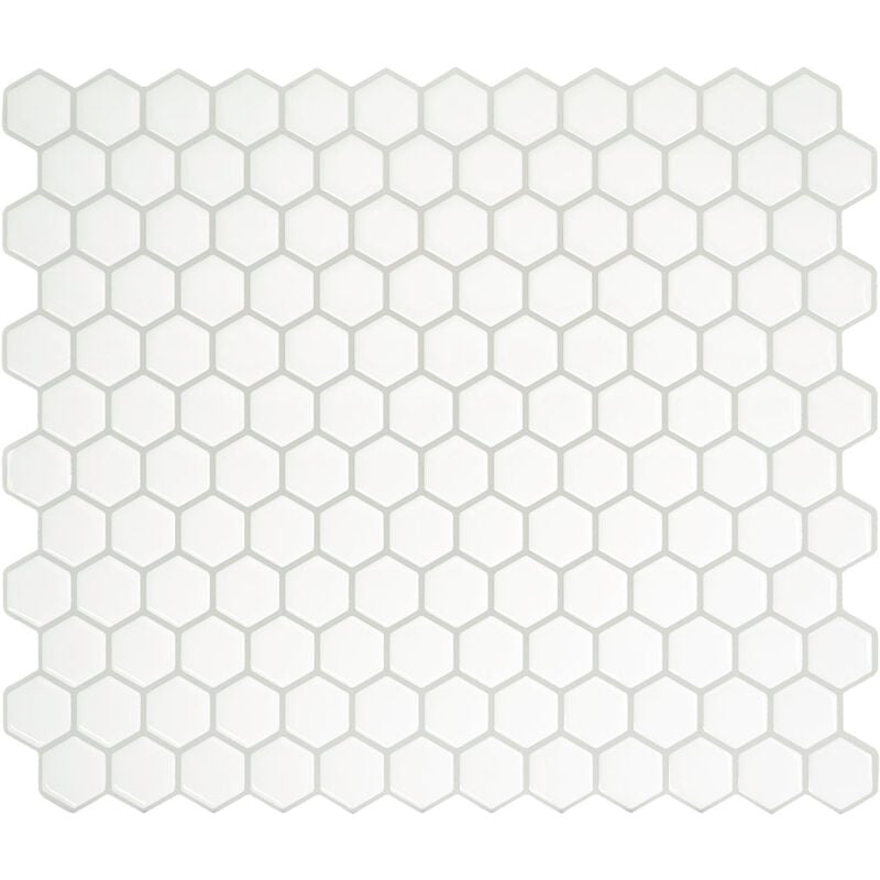 Crédence Adhésive, Effet Carrelage Mural Céramique Blanche x4, 28.63 x 24.46cm Smart Tiles Hexago - Sticker pour Cuisine et Salle de Bain