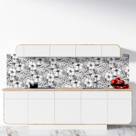 Crédence Adhésive Fleurs Doodle Noir Et Blanc 300 x 40 cm