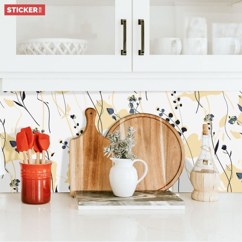 Crédence Adhésive Fleurs Jaunes 100 x 50 cm