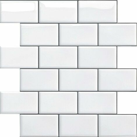 Credence Adhesive for Kitchen Bathroom, Faux Tile Adhesive Wall White Credence Kitchen Adhesive, Waterproof Metro 3D Tile PVC Adhesive Mural, 4 Pieces (Black, 4 Sheets)