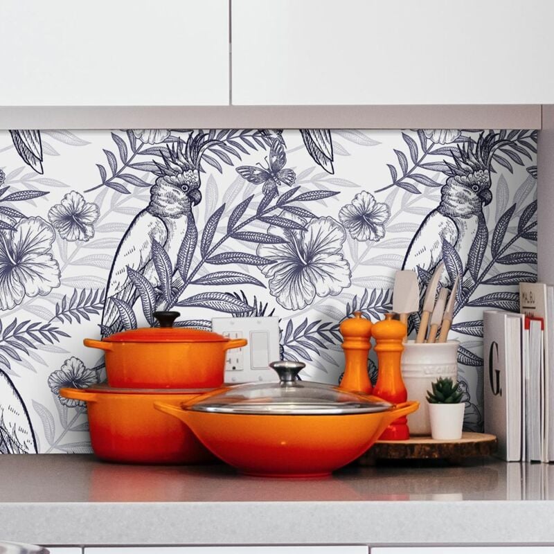 Crédence Adhésive Gravure Perroquet 400 x 60 cm