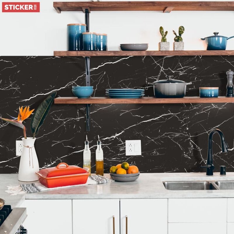 Crédence Adhésive Marbre Noir Électrique 300 x 60 cm