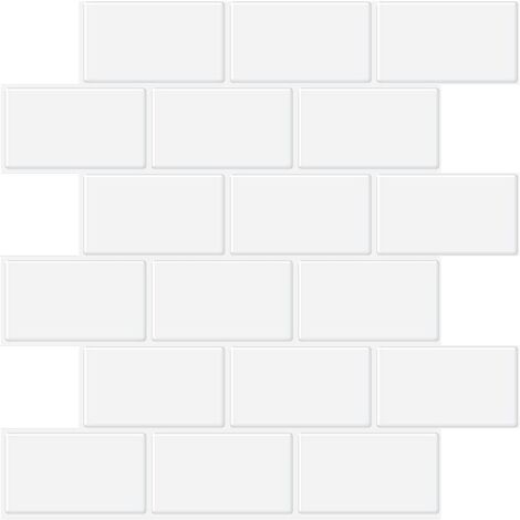 Crédence adhésive pour cuisine et salle de bain, carreaux adhésifs effet carrelage blanc, carreaux muraux adhésifs imperméables en PVC 3D Metro, 4 pièces (blanc, 5 feuilles)