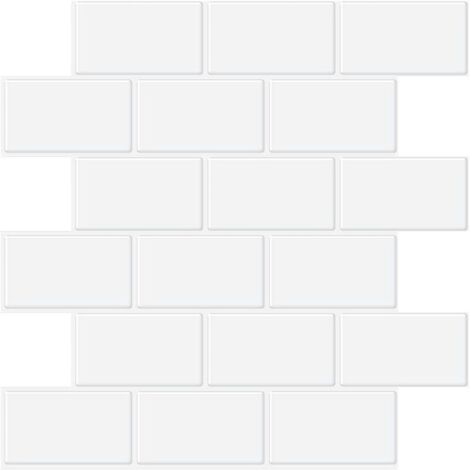 Crédence adhésive pour cuisine et salle de bain, carreaux adhésifs effet carrelage blanc, carreaux muraux adhésifs imperméables en PVC 3D Metro, 4 pièces (blanc, 5 feuilles)