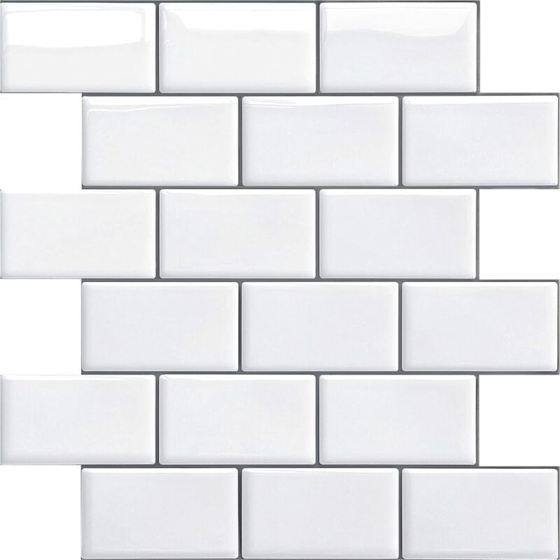 Credence Adhesive pour Cuisine Salle de Bain, Faux Carrelage Adhesif Mural Blanc Credence Cuisine Adhesive, ImperméAble Metro 3D Dalle pvc Adhesive