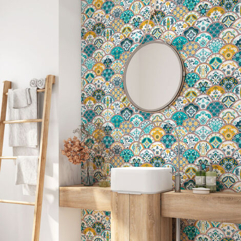 Crédence adhésive salle de bain - Motif carreaux de ciment - 60x60 cm - Adhésif BRILLANT