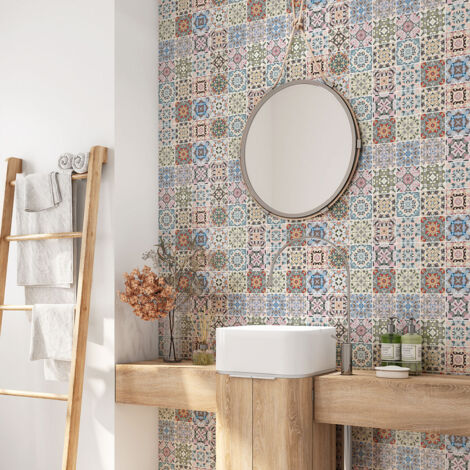 Crédence adhésive salle de bain - Motif carreaux de ciment - 60x60 cm - Adhésif MAT